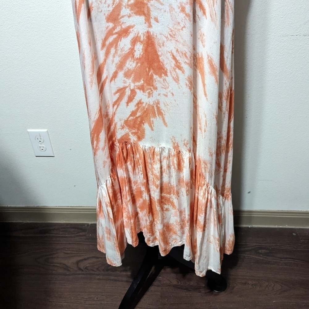 Elan Orange/White Tie Dye Criss Cross Strappy Back Maxi Dress - Picture 6 of 10